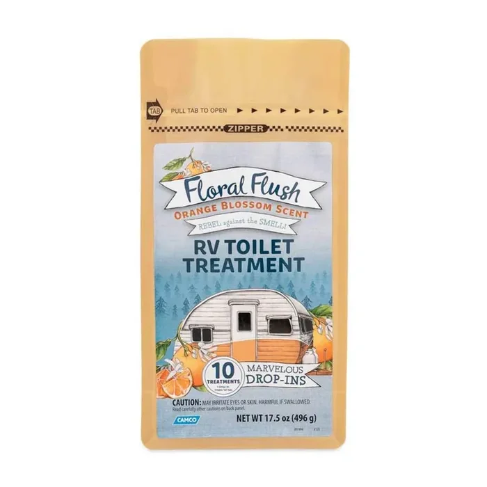 Camco Floral Flush Rv Toilet Treatment Drop-Ins Septic Safe And Biodegradable 10 Drop-Ins, Orange Blossom Scent (41491)