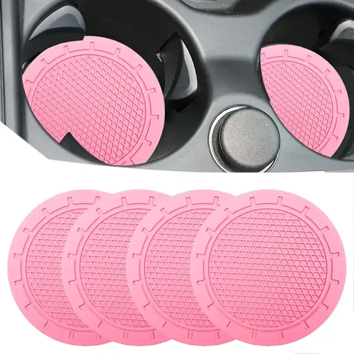 Car Cup Holder Coaster, 4 Pack 2.75 Inch Diameter Pvc Non-Slip Universal Insert Coaster, Durable, Suitable For Most Car Interior, Car Accessory For Women Men Pink