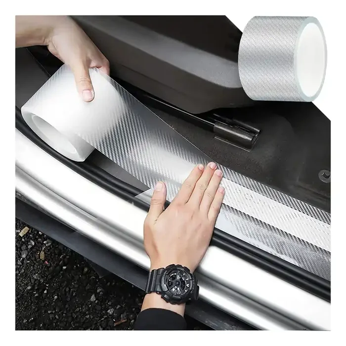 Car Door Edge Guards, Clear Invisible Carbon Fiber Auto Door Sill Protector, Anti-Collision Transparent Adhesive Strip Film, Diy Vehicle Door Trim Tape Accessories For Most Cars (2.7″X394″,White)