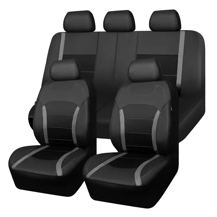 Car-Grand Luxury Faux Leather Car Seat Covers Full Set, Universal Fit For 90% Automotive Suv Trucks Sedan Van,Car Seat Protector,Airbag Compatible & 3Zipper Spilt Bench(Black With Gray/Grey Strips)