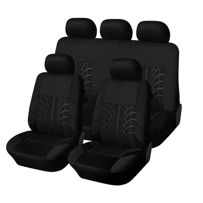 Car Seat Covers Full Set, Polyester Front Bucket Seat Protectors With Split Bench Back Seat Covers, Breathable Thicken Premium Sporty Seat Cushions, Auto Accessories For Car, Suv (Black/Front,Back)
