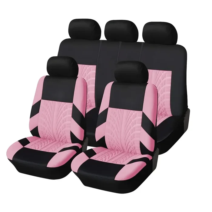 Car Seat Covers Full Set, Polyester Front Bucket Seat Protectors With Split Bench Back Seat Covers, Breathable Thicken Premium Sporty Seat Cushions, Auto Accessories For Car, Suv (Pink/Front,Back)