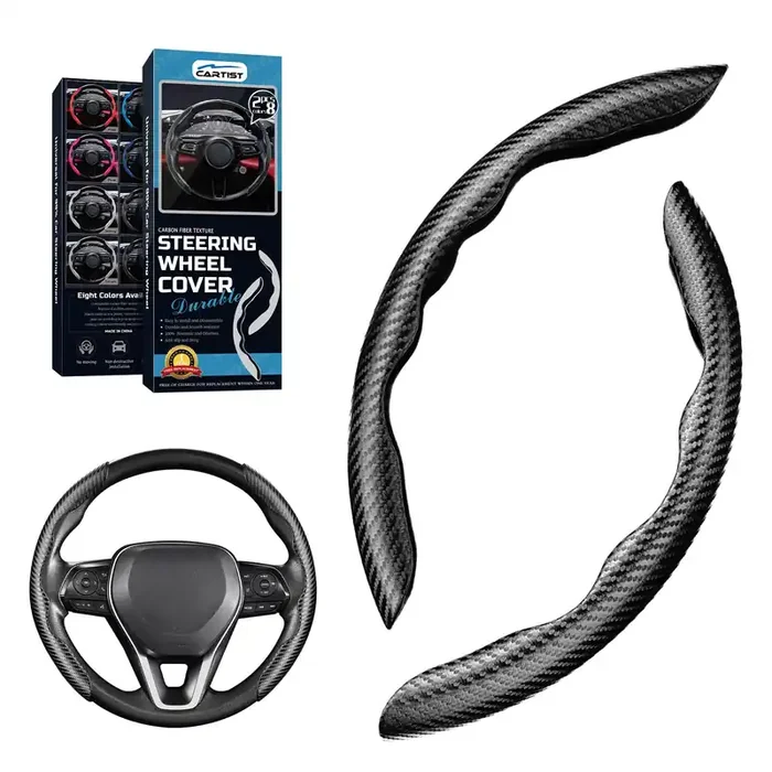 Cartist Carbon Fiber Steering Wheel Cover – Anti-Slip, Steering Wheel Cover For Men/Women – Durable, Universal Car Accessory (Black)