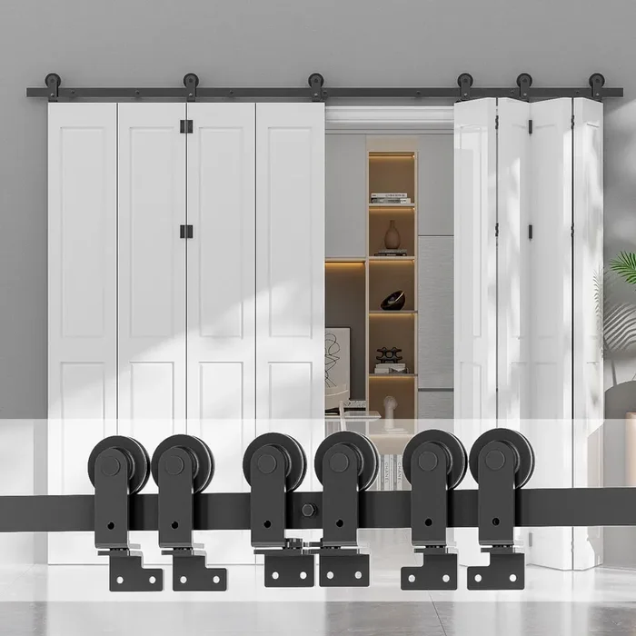 Ccjh 10Ft/120’’ Sliding Track Bi-Folding Barn Door Hardware Kit Top Mount For 8 Doors,Max Door Width 14.7’’, Heavy Duty (No Doors, Hardware Only)