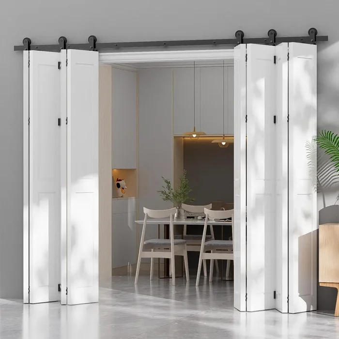 Ccjh 12Ft/144’’ Sliding Track Bi-Folding Barn Door Hardware Kit Top Mount For 8 Doors,Max Door Width 17.7‘‘, Heavy Duty (No Doors, Hardware Only)