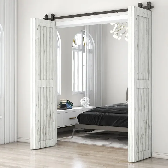 Ccjh 12Ft Bi-Folding Sliding Barn Door Hardware Kit For 4 Doors,Slide Smoothly Quietly,Black Track Top Mount Roller,No Door
