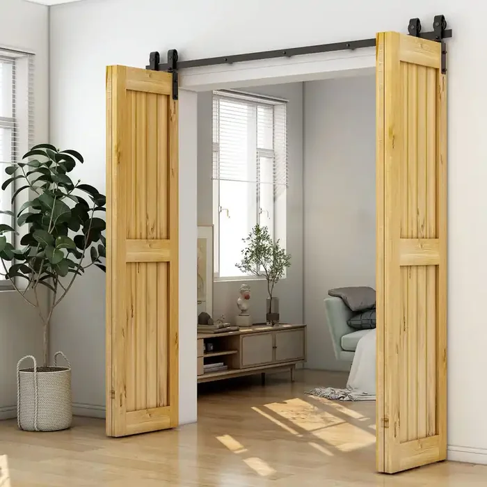 Ccjh 84‘ Bi-Folding Sliding Barn Door Hardware Kit For 4 Doors,Slide Smoothly Quietly,Black Track J Shape Roller,No Door