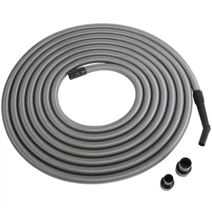 Cen-Tec Systems 50 Ft. Premium Shop Vacuum Extension Hose With 2 Tank Adapters And 1.25″ Curved End, Silver