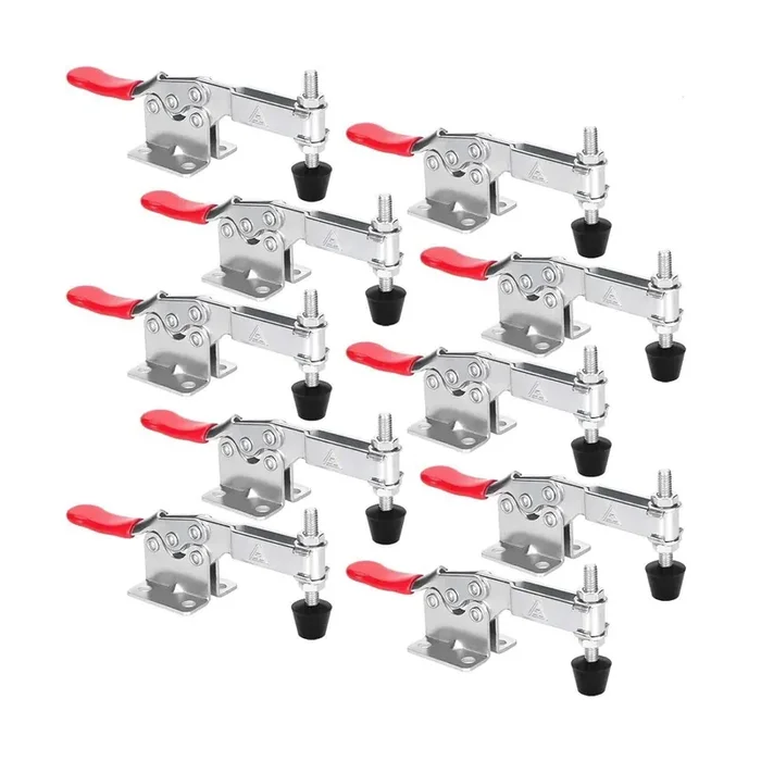 Chfine 10 Pack Hold Down Toggle Clamps Woodworking Latch Antislip Red Hand Tool Holding Capacity Antislip Horizontal Heavy Duty Toggle Clamp 201B 220Lbs Quick Release Tool