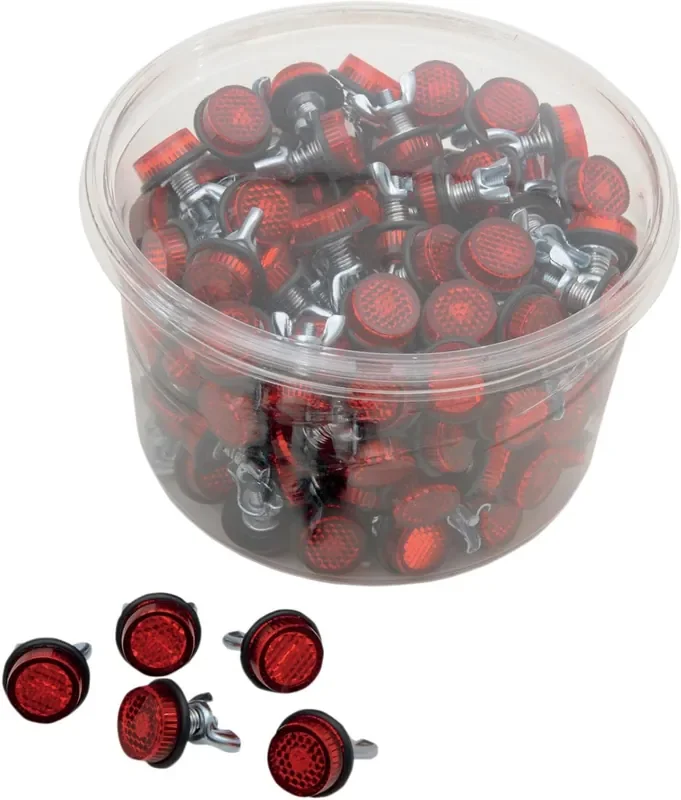 Chris Products Ch150R Red Motorcycle Bulk Tub Of Mini Licese Plate Reflector, 150 Piece