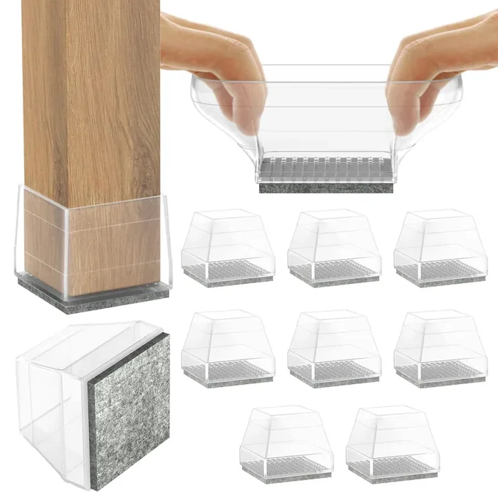 Chwm Silicone Square Chair Leg Floor Protectors For Hardwood, Easy To Move, 8 Pcs,Fit 2 1/4-2 3/4‘,Clear.