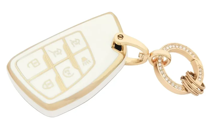 Chyoekey Key Fob Cover For Chevy/Gmc With Keychain Soft Tpu Car Key Shell Case Protector Compatible With 2022 2021 Chevrolet Chevy Suburban Tahoe Gmc Yukon Gm-13541565 13537962 (White)