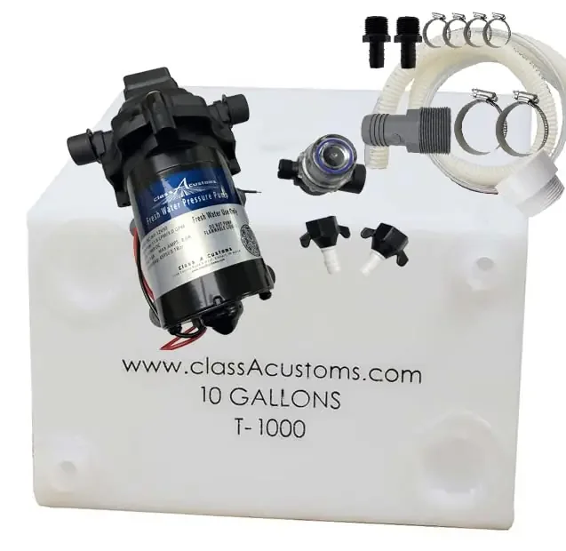 Class A Customs 10 Gallon Rv Concession Fresh Water Tank With Plumbing Kit & 12 Volt Water Pump T-1000-Bpk-Pump
