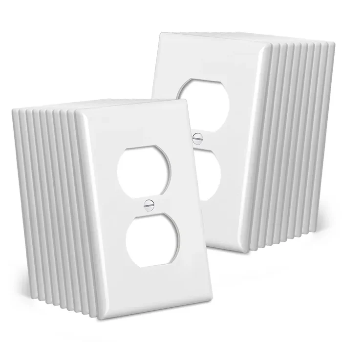 Cml Mid-Size Duplex Wall Plates, 20 Pack Electrical Outlet Receptacle Covers, 1-Gang Switch Plates, Midway Size 3.18” X 5”, Impact Resistant, Gloss Finish, White