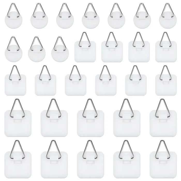 Cobee 30 Pcs Adhesive Picture Hanger, Adhesive Hooks For Hanging Pictures Without Nails, Plastic Picture Sticky Hangers For Home Kitchen Picture Photo Frame Plate Wall Art