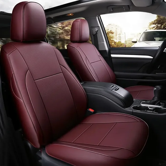 Cochefamilia Custom Fit Highlander Car Seat Covers For Select Toyota Highlander 2014 2015 2016 2017 2018 2019 – Three-Row,Second Row 40/60 Split,Leather (Burgundy)