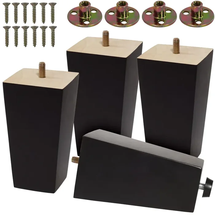 Codin (5 Sizes 3‘-4‘-5‘-6‘-8‘ Set Of 4 Wood Furniture Legs – Square Sofa Legs, Couch Leg – Brown Mid-Century Modern Replacement Legs For Armchair Recliner Coffee Table Dresser (4, 5‘)