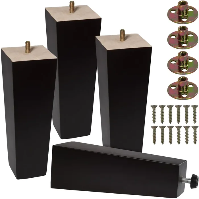 Codin (5 Sizes 3‘-4‘-5‘-6‘-8‘ Set Of 4 Wood Furniture Legs – Square Sofa Legs, Couch Leg – Brown Mid-Century Modern Replacement Legs For Armchair Recliner Coffee Table Dresser (8‘)
