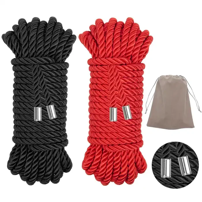 Coldairsoap 2-Pack Soft Silk Rope With Storage Bag, Twisted Trim Cord 32 Feet/7Mm Rope Nylon Twisted Cord Trim Thread String Skin Friendly Rope Satin Shiny Cord Multi Color (Red + Black, 10M)