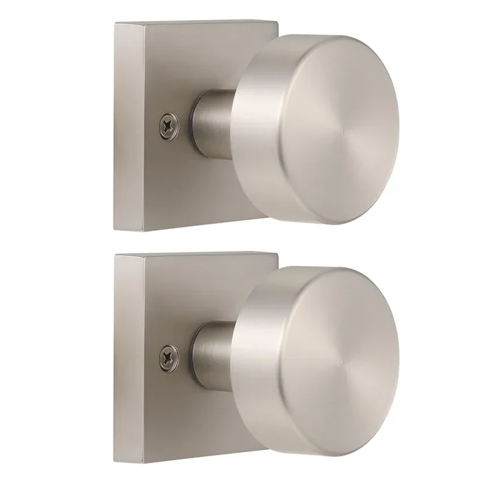 Coolnews 2 Pack Gold Dummy Door Knobs Interior, Single Sided Square Modern Dummy Door Knob Door Handle For Hall/Closet, Satin Brass