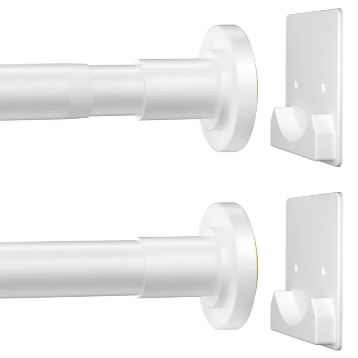 Corklatta White Shower Curtain Rod,1 Inch Diameter Stainless Steel Adjustable Spring Tension Rods 32 To 80‘,With Holders,Anti-Slip,Curtain Rods No Drilling(1 Pack)