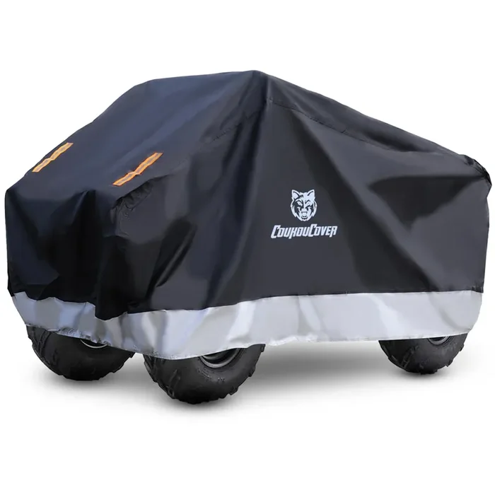 Coukoucover Atv Cover, Waterproof Outdoor Heavy Duty 4 Wheel Cover All Weather Outdoor Storage Quad Cover With Reflective Stripes For Honda Kawasaki Polaris Yamaha Suzuki (Xxl 86‘ Silver)