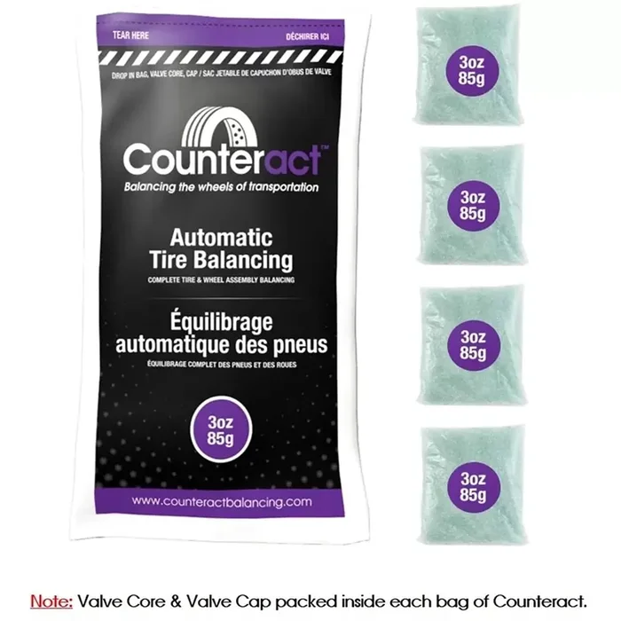 Counteract 3Oz-B4 Centrifugal Force Tire/Wheel Balancing Beads – Off-Road Vehicles, Light Duty Truck Tires, (4) 3Oz Balance Bead Bags, (4) Valve Caps And Cores