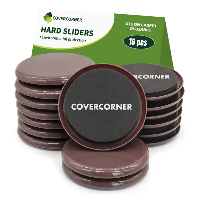 Covercorner Furniture Sliders For Carpet 16Pcs – 3 1/2 Inch Sliders For Moving Furniture – Appliance Slider For For Carpet Brown