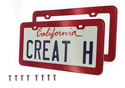 Creathome 2Pcs Stainless Steel License Plate Frames With Shining Red Color