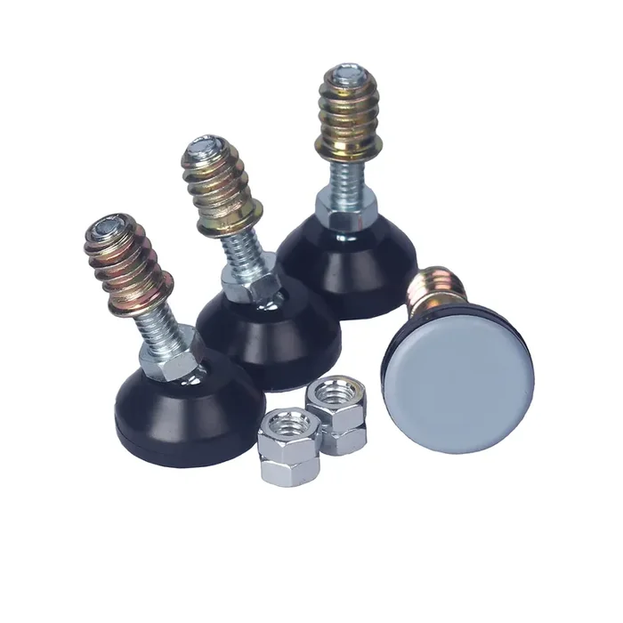 Csfmc Furniture Leveler Swivel Feet (25Mm 1/4-20,4 Pack) Ptfe(Teflon) Bottom,Threaded Shank Adjustment Pads,Table/Chair/Cabinet/Sofa Medium Legs Leveling,Nuts Installation And Floor Protection