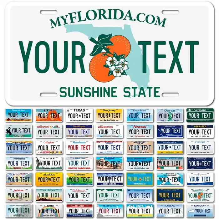 Custom Florida License Plate, Personalized 50 States Fake License Plate For Front Of Car Sign 6X12 Inches, Rust Free .040 Aluminum, Fade Resistant, Made In Usa By Sigo Signs