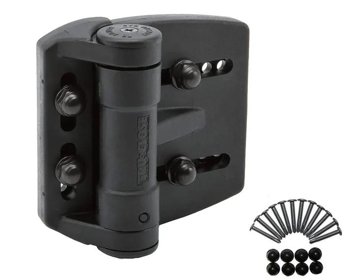 D&D Technologies Tcama2Rnd Multi-Adjust Round Post Gate Hinges, For Self Closing Chain Link Gates Up To 55 Pounds, 3-Way Adjustable, Gap Up To 2‘, Black, 2 Count