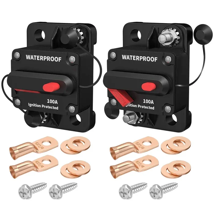 Daiertek 100 Amp Circuit Breaker 12V – 48V, Dc 12 Volt Circuit Breaker 100A Inline With Manual Reset Waterproof For Marine Boat Trolling Automotive Car Rv Atv Audio-2Pack