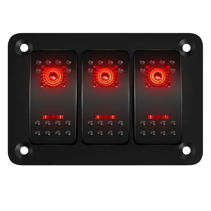 Daiertek 3 Gang Rocker Switch Panel 12V Marine Switch Panel Waterproof Red Led Light 5 Pin On/Off Rocker Toggle Switch Panel Pre-Wired For Boat Automotive Car
