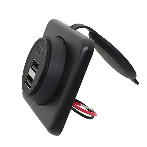 Damavo Ym1236 Panel Dual Usb Car Charger Socket Power Outlet With Cap, Dual Port 12V-24V Quick Car Charger Female, Bus, Rv, Boat, Automotive Marine Atv Truck Golf Cart (Surface Mount Installation)