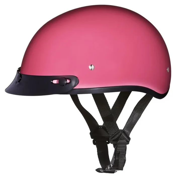 Daytona Helmets Motorcycle Half Helmet Skull Cap- Hi-Gloss Pink W/Visor 100% Dot Approved