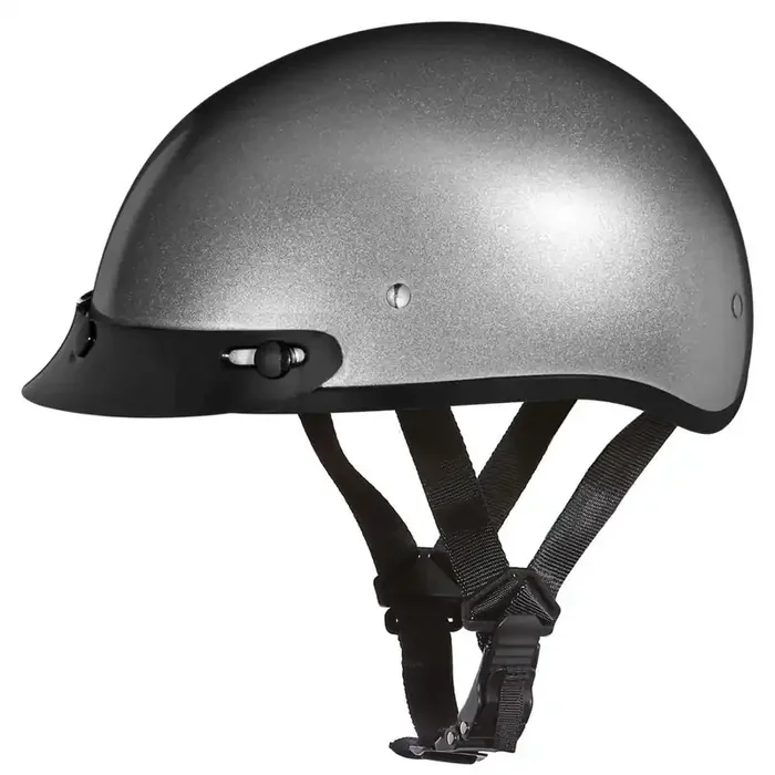 Daytona Helmets Motorcycle Half Helmet Skull Cap- Silver Metallic W/Visor 100% Dot Approved