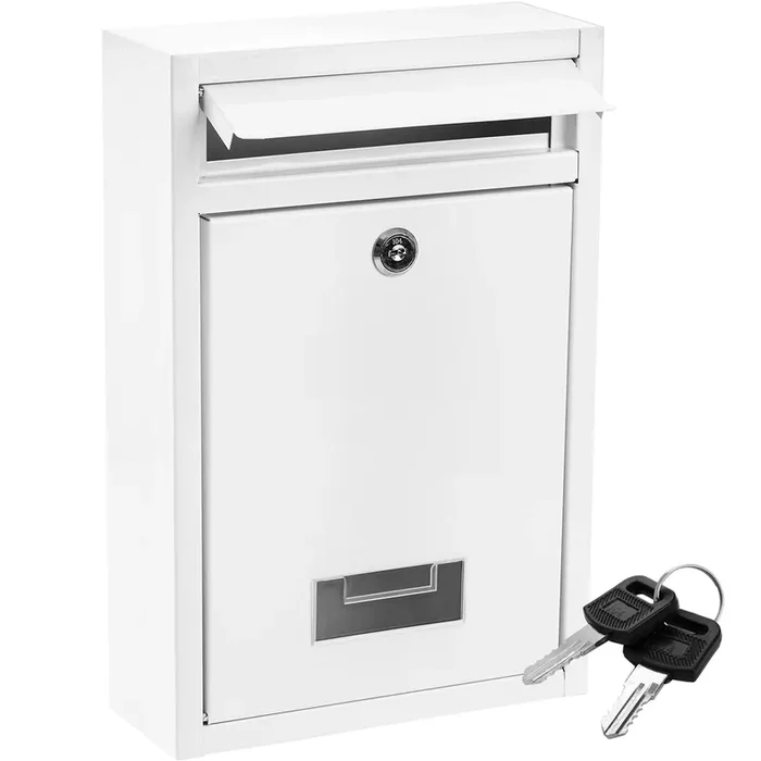Deayou Mailbox With Key Lock, Steel Cover Metal Dropbox For Envelope, Letter, Home, Office Business, White
