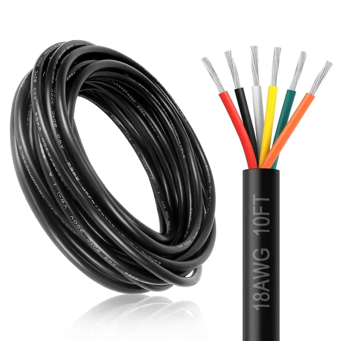 Dekievale 18 Gauge 6 Conductor Electrical Wire, 10Ft 18Awg Black Pvc Stranded Tinned Copper 6 Wire Cable, 18/6 Cord Extension Cable
