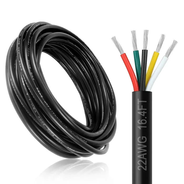 Dekievale 22 Gauge 5 Conductor Electrical Wire, 16.4Ft 22Awg Black Pvc Stranded Tinned Copper 5 Wire Cable, 22/5 Extension Cable For Led Lamp Lighting, Automotive, Speaker, Access Control, Etc.