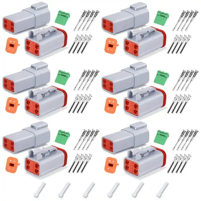 Deutsch Dt Grey 4 Pin Connectors 6 Sets, Waterproof Electrical Wire Connector With Stamped Contacts And Seal Plug For Truck, Off-Road Vehicles, Construction, Agriculture, Marine, Motorcycle Wiring