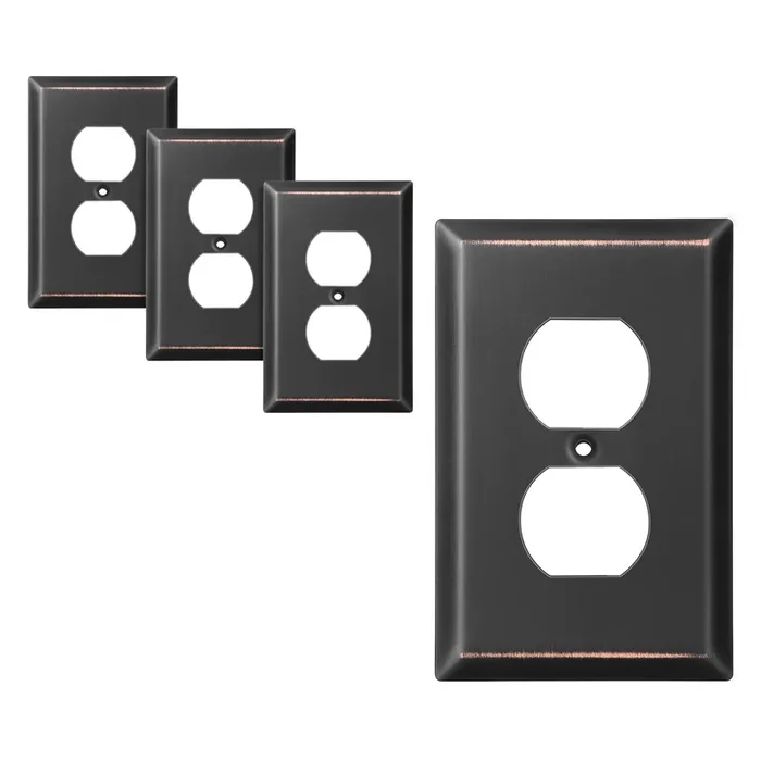 Dewenwils Duplex Outlet Wall Plate, Metal Wall Plates For Electric Outlet, Aged Bronze Switch Cover, 4-Pack