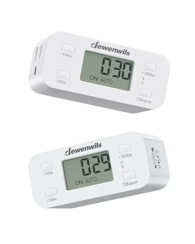 Dewenwils Indoor Countdown Timer Outlet, Digital Timers For Electrical Outlets Indoor With Repeat, Auto Shut Off For Fan, Lights, Charger, Curling Iron, Hair Straightener, 15A/1000W, 1/2 Hp, 2 Pack