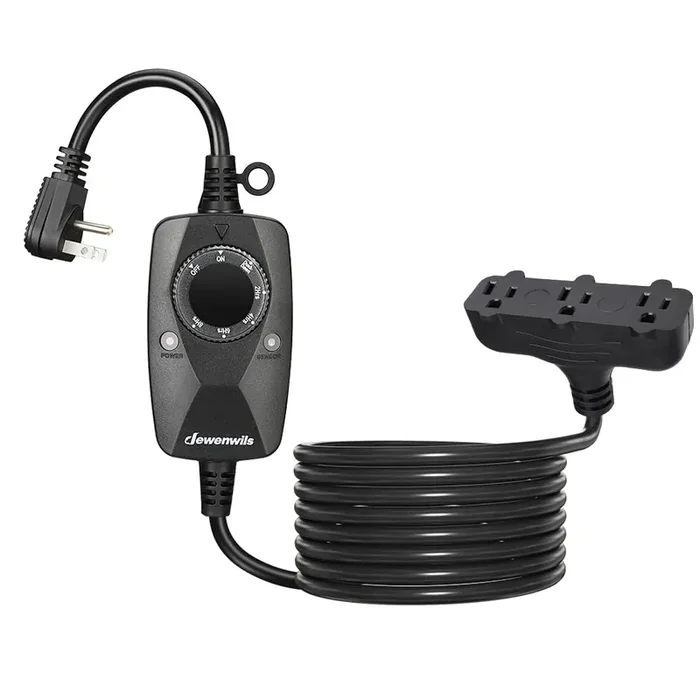 Dewenwils Light Timer Outdoor Weatherproof With 12 Ft Extension Cord, Photocell Timer Switch With 3 Grounded Outlets For Holiday Decorations, Landscape Light, String Lights, Ul Listed