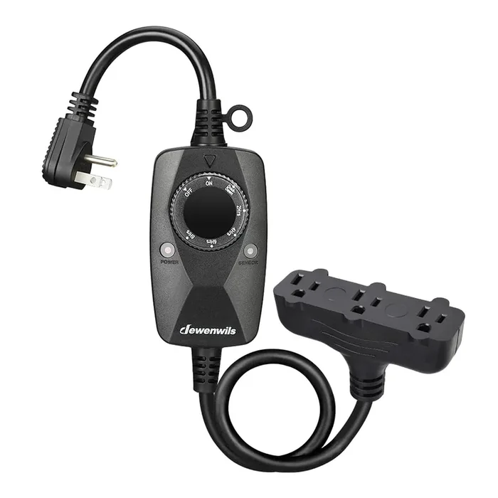 Dewenwils Light Timer Outdoor Weatherproof With 2 Ft Extension Cord, Photocell Timer Switch With 3 Grounded Outlets For Holiday Decorations, Landscape Light, String Lights, Ul Listed