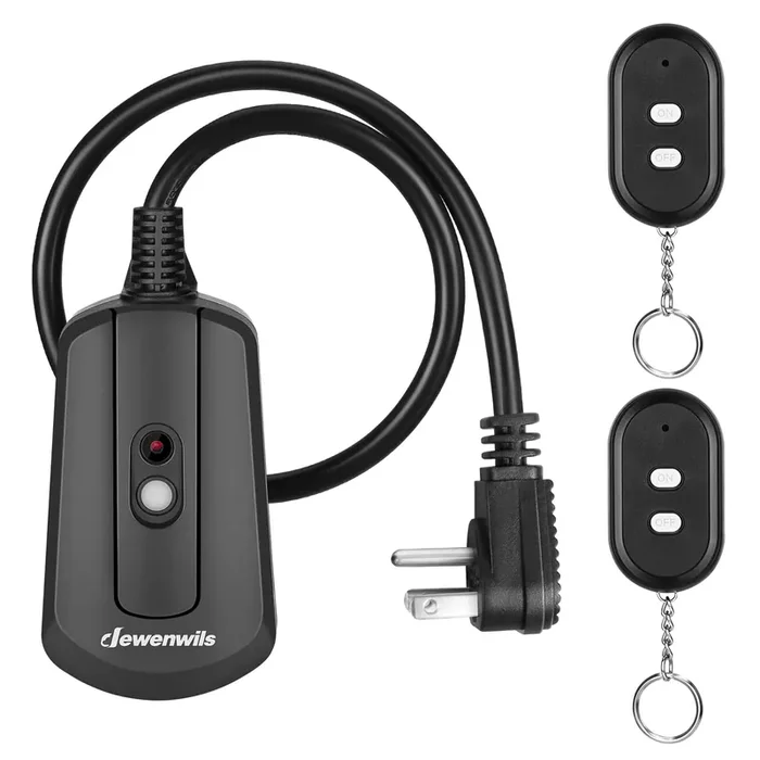 DEWENWILS Weatherproof Remote Control Outlet with 2 Remotes, 15A Heavy Duty 100 FT Extension Cord, Black, UL Listed