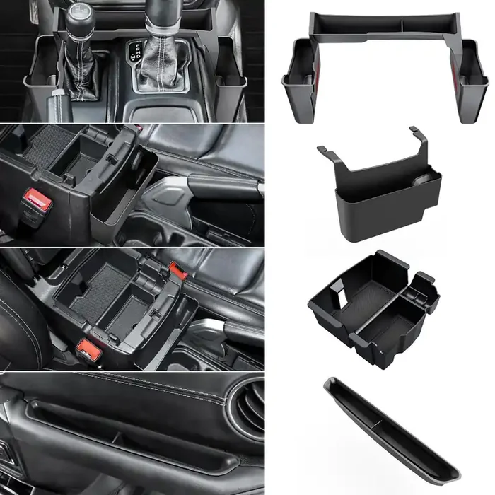 Diamooky 4Pcs Upgraded Center Console Organizer For Jeep Wrangler Jl Jlu 4Xe 2018-2023 & Gladiator Jt 2020 2021 2022 2023 Accessories Gear Shift Side Tray Hanging Armrest Storage Box (Not For Jk/Jku)