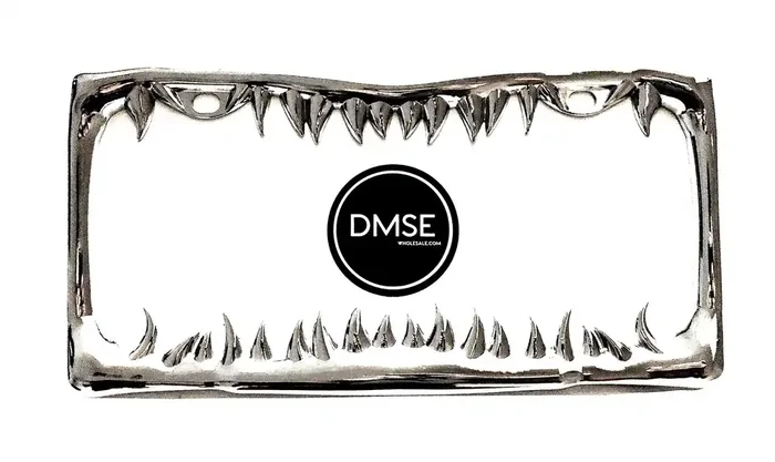 DMSE Universal Chrome Metal Shark Tooth License Plate Frame, 12.25 x 6.25 – Cool Design for Any Vehicle