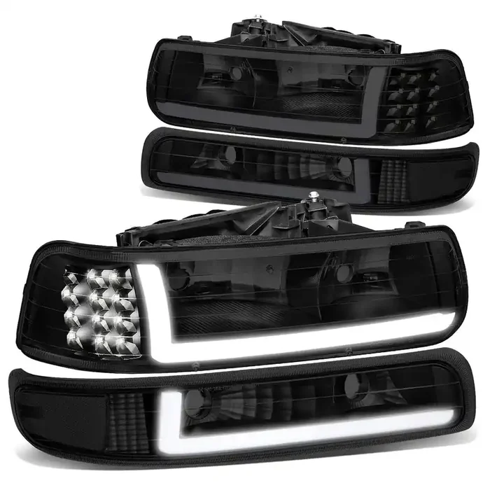 Dna Motoring Hl-Lb-Csil99-Bk-Sm-Cl1 Smoked Lens Pair Led Drl Headlight Bumper Lamps Compatible With 99-02 Silverado 1500 2500 00-06 Suburban/Tahoe