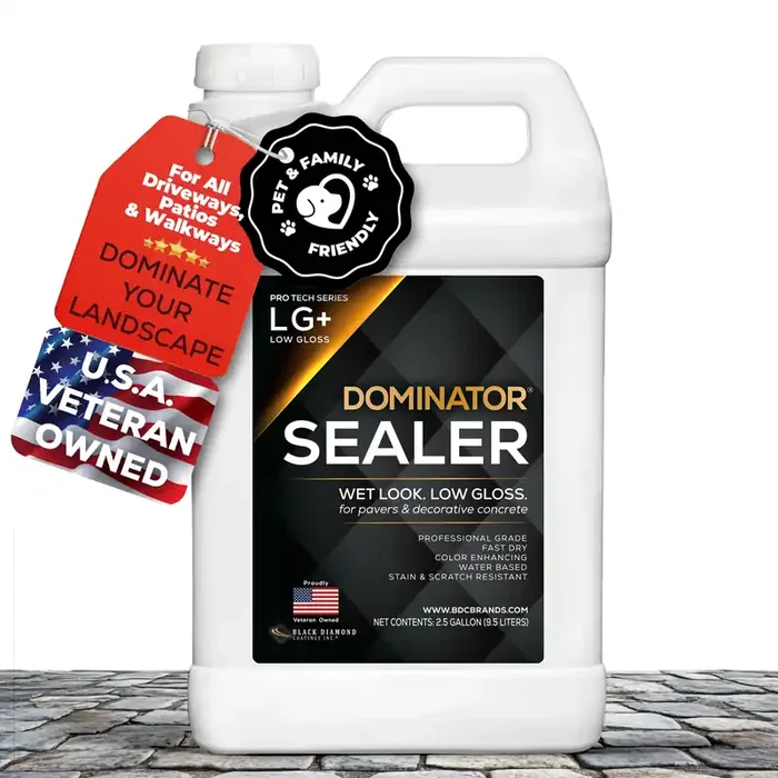 Dominator Lg+ Clear Acrylic Sealer 2.5 Gal Low Gloss Paver Sealer Wet Look, Color Enhancing Professional Grade Concrete Pavers And Decorative Concrete Fast Dry Driveway, Patio And More